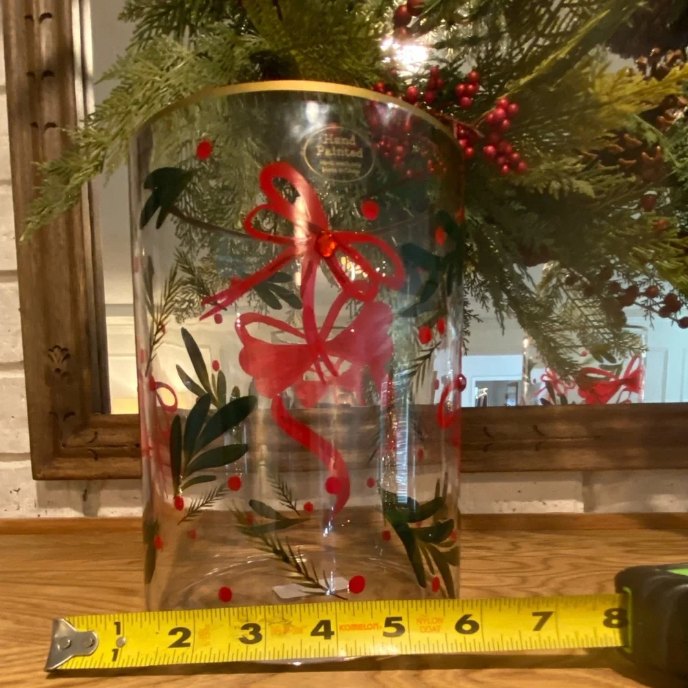 NWT Viral HomeGoods Candle Hurricane x 2 with painted red bows and holly